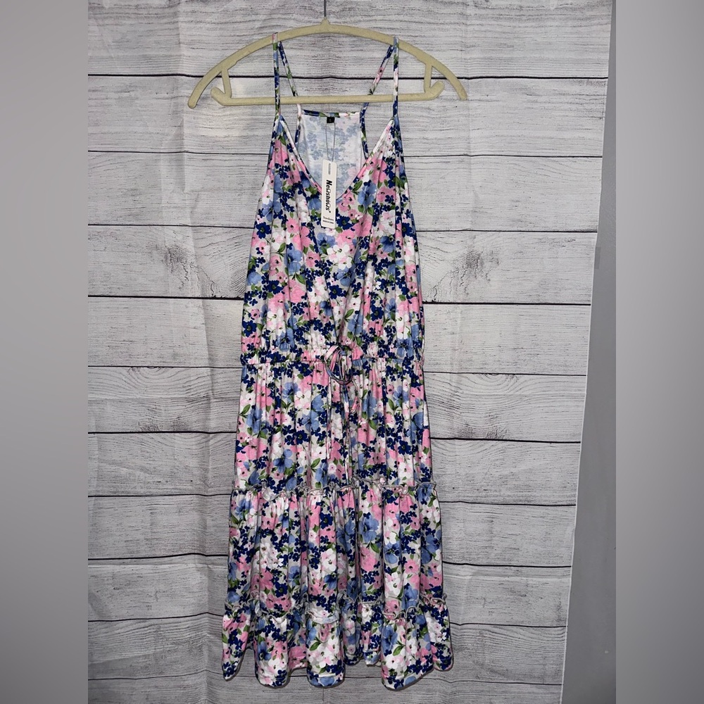 Floral V-Neck Mini Dress - Multicolor